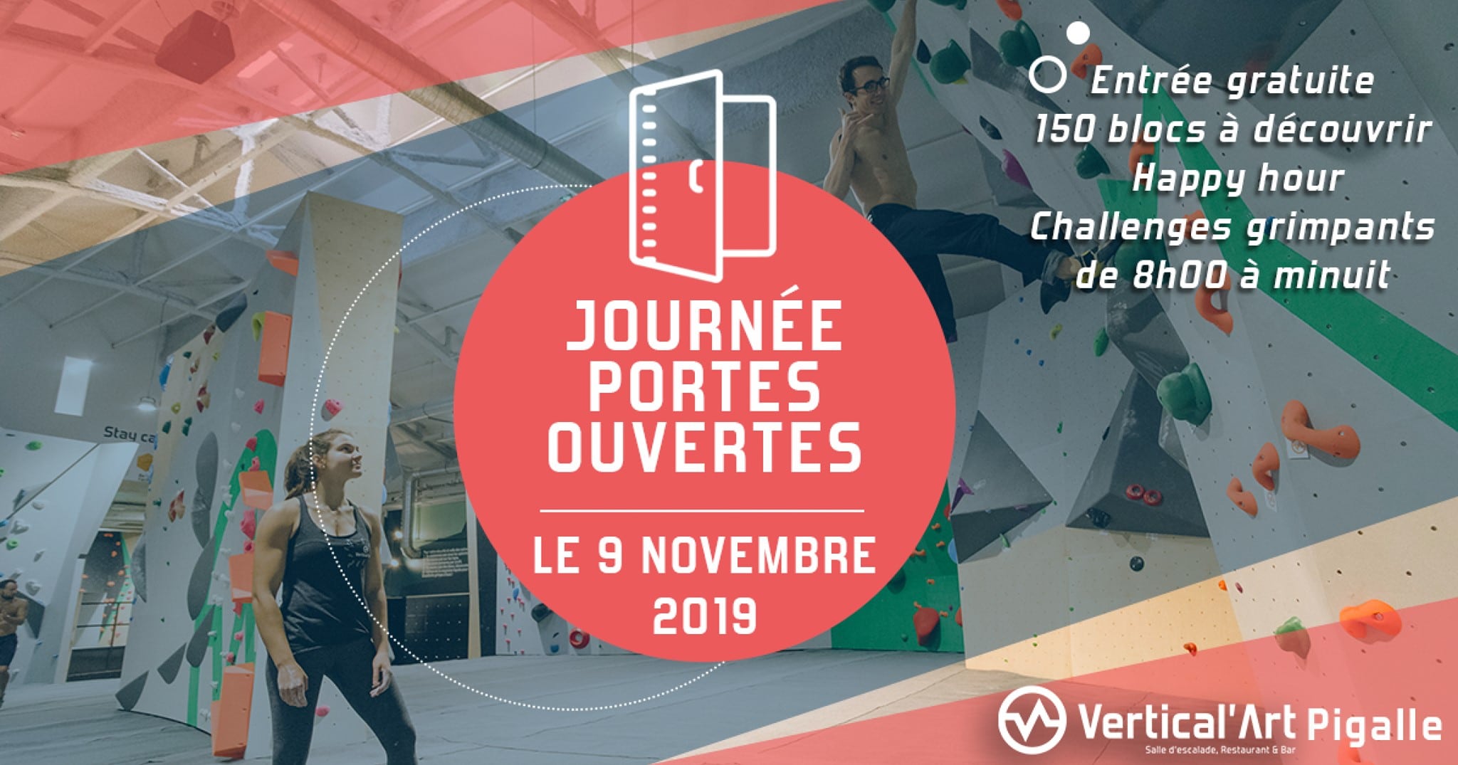 journée portes ouvertes - à Vertical'Art Pigalle - paris - salle d'escalade de bloc - restaurant & bar - gratuits - le 9 novembre 2019 -