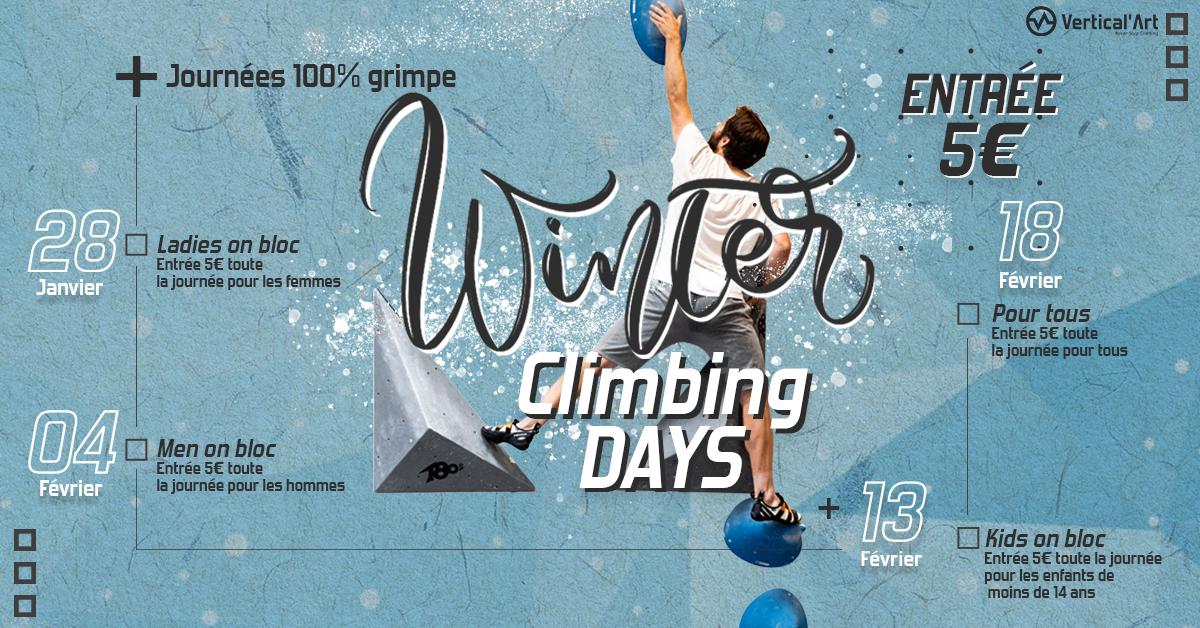 Winter Climbing Days à Vertical'Art Paris Pigalle, journées 100% grimpe en janvier/février, entrée 5 euros