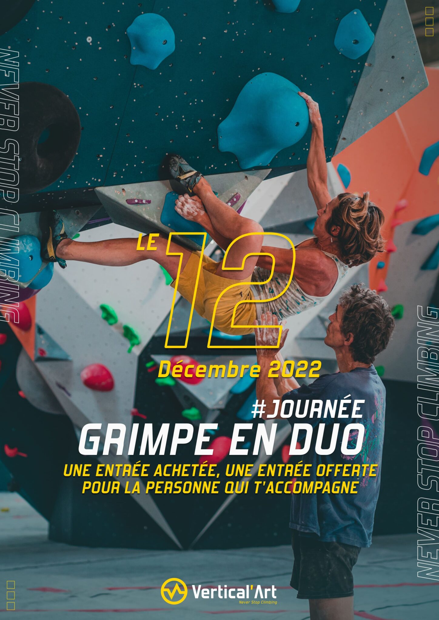 Grimpe en duo Vertical'Art Pigalle 12 décembre 2022 une entrée achetée, une offerte