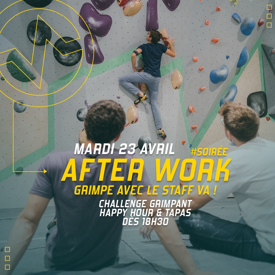 Afterwork "Grimpe avec le staff VA" mardi 23 avril à Vertical'Art Pigalle