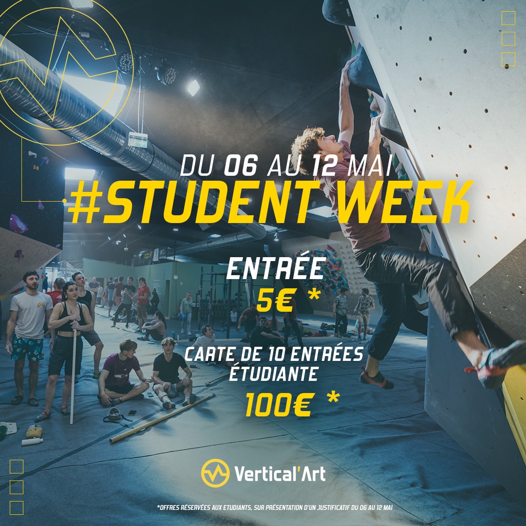 Student Week du 6 au 12 mai : Entrée à 5€ et carte de 10 séances à 100€ pour les étudiants à Vertical'Art Paris Pigalle